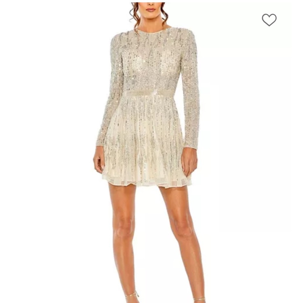 Mac Duggal High Neck Long Sleeve A Line Dress